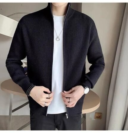 Men's Rib jacket Black Colour (Full Zipper)