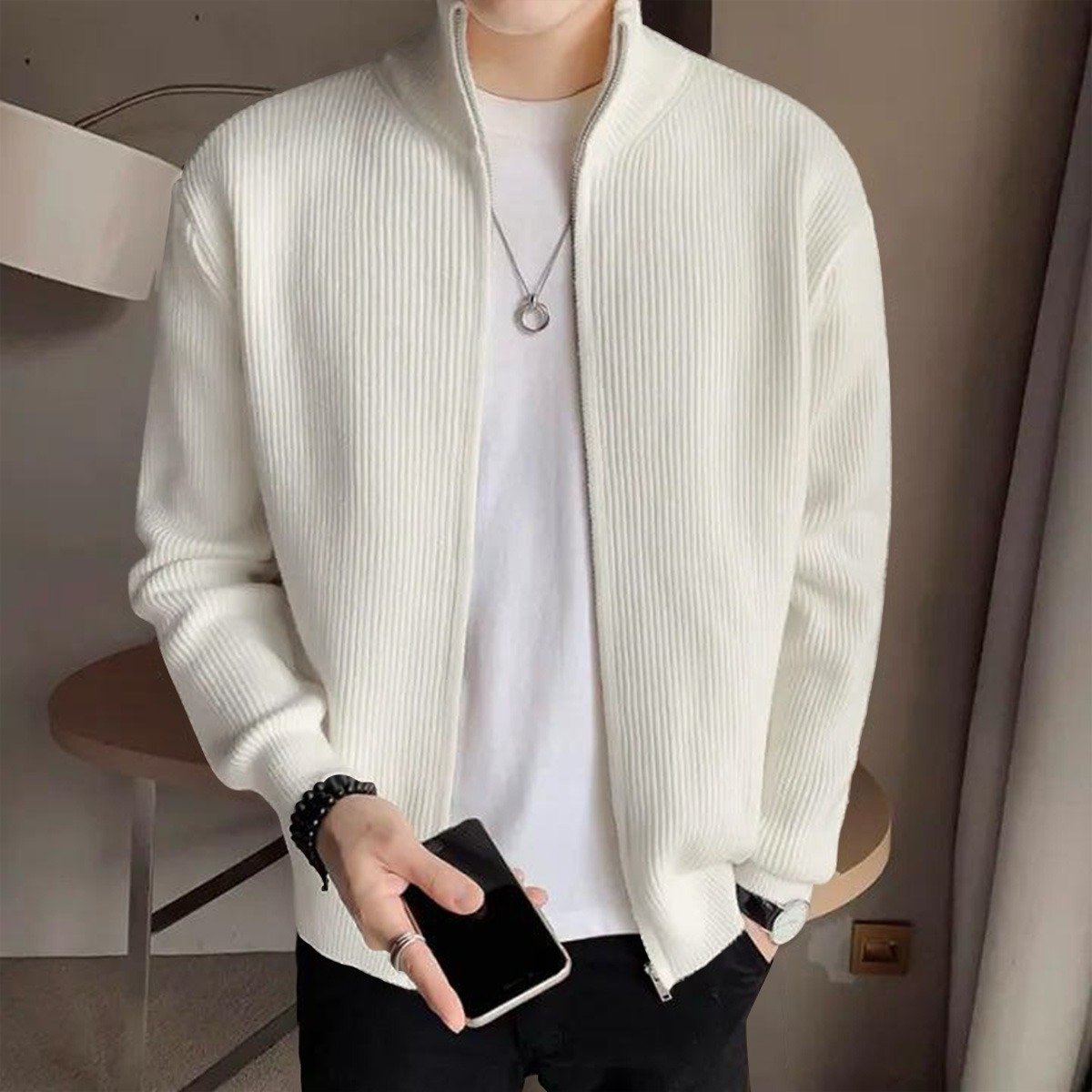 img_69162121d0641 Men's Rib jacket Off White Colour (Full Zipper) - Image 1